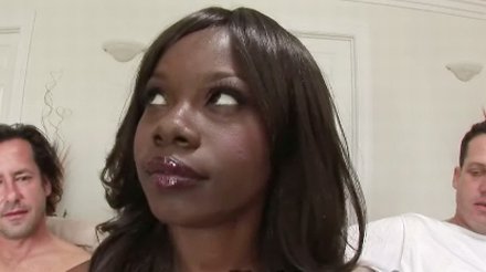 Black teen pornstar Ashley Brooks complains about her gangbang couch